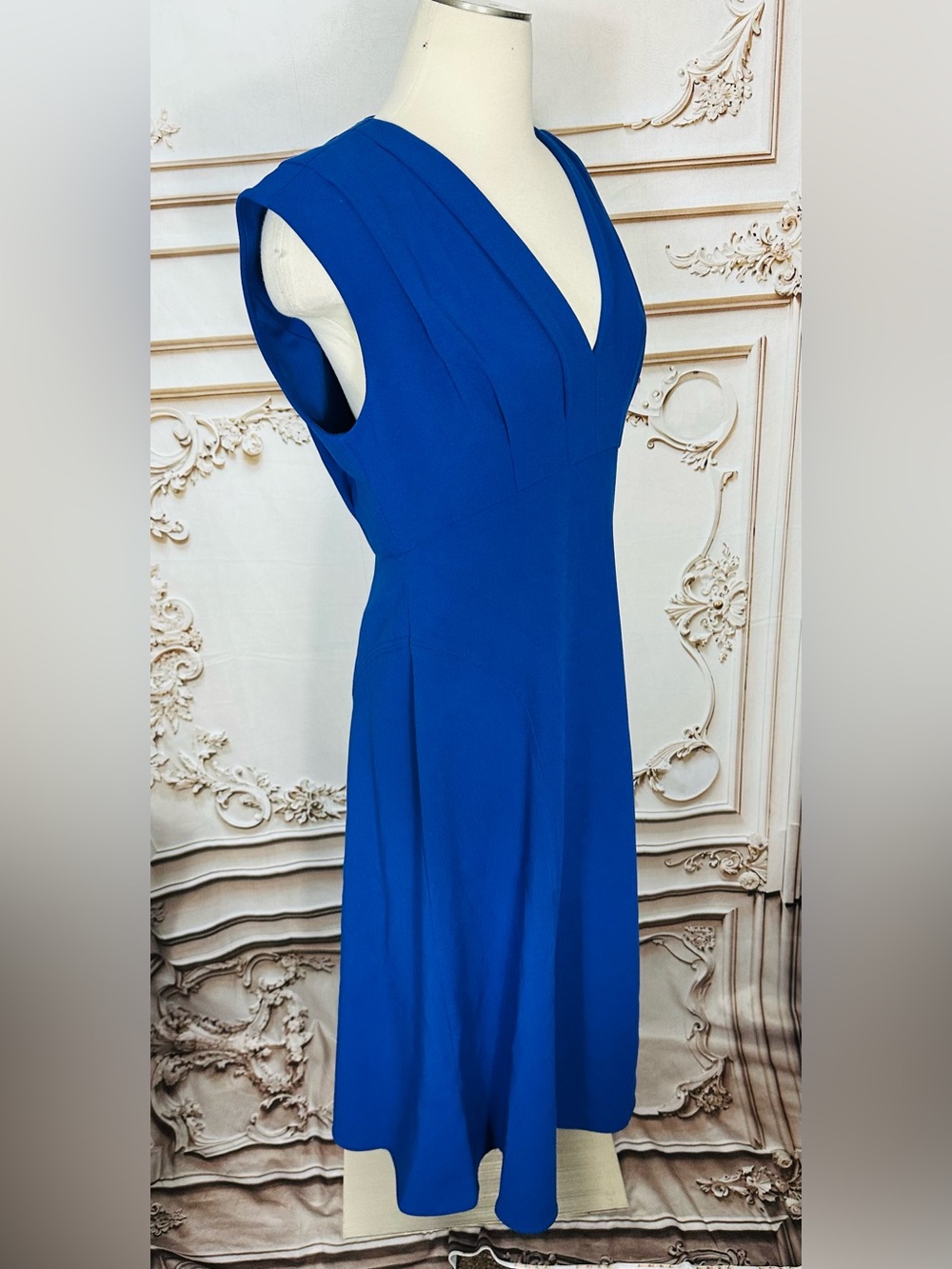 Donna Karan Cobalt V-Neck Midi Dress - Picture 3 of 15